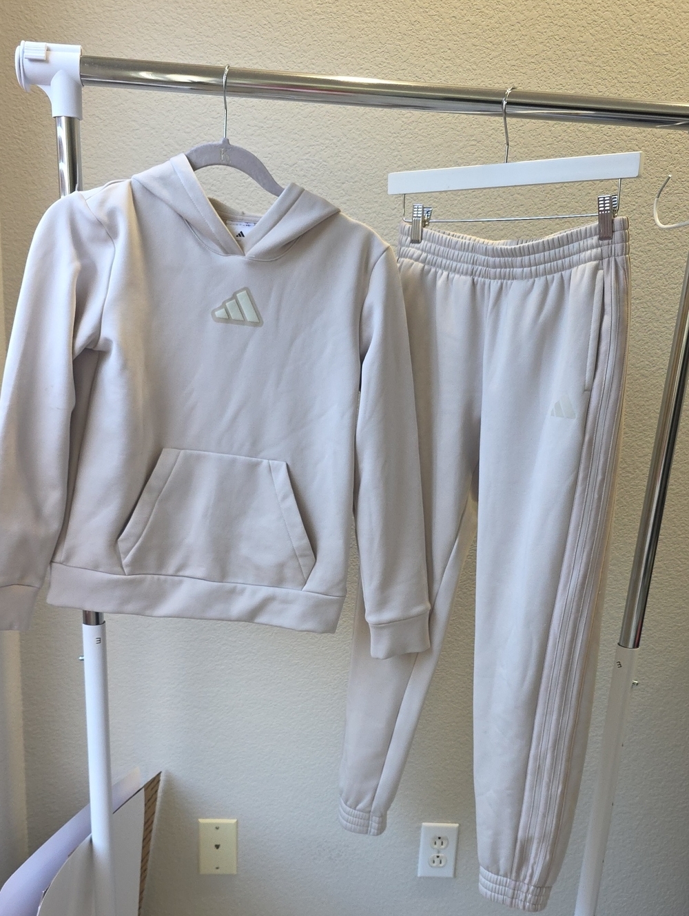 adidas Kids Cream Hoodie & Joggers Set — Neutral Tracksuit 10/12 14/16 Womens Xs